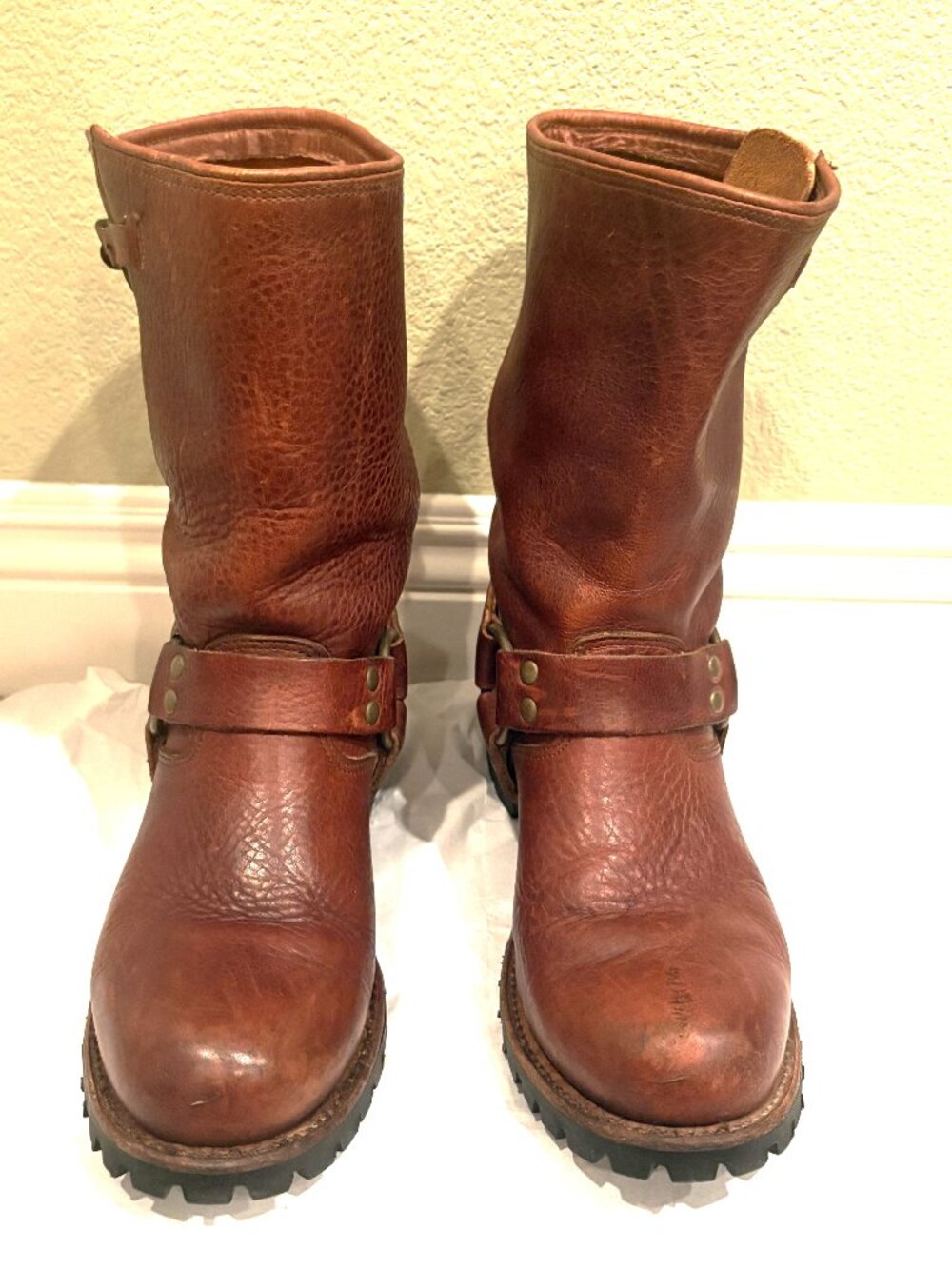 DOUBLE-H MENS HARNESS BROWN LEATHER MOTOCYCLE BOOTS SIZE: 8